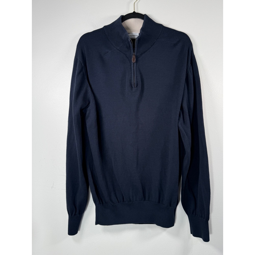 Maus & Hoffman Mens XL Navy Blue Pima Cotton Quarter Zip Sweater Mock Neck Peru